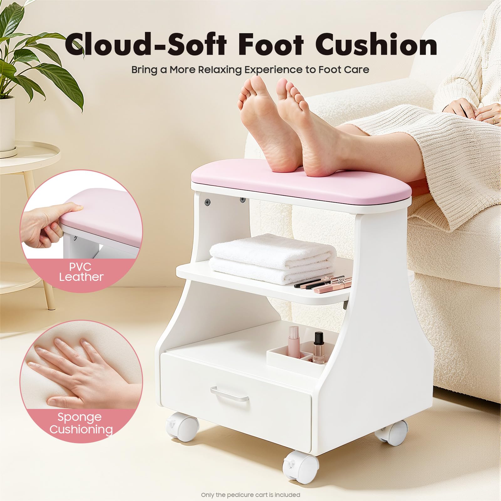 Repose-pieds pour pédicure manucure avec roues, tabouret de bain de pieds mobile, chariot de salon de beauté