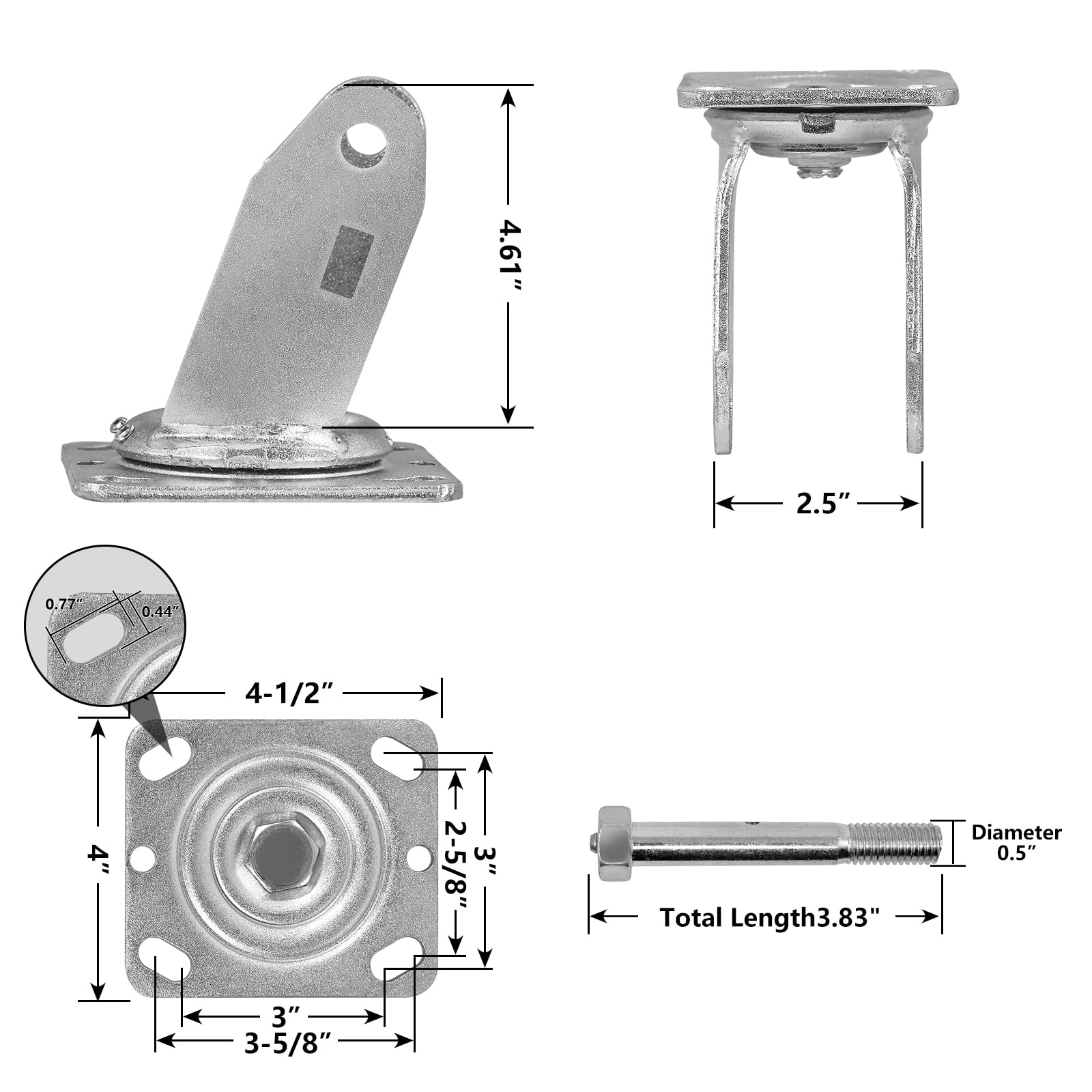 LONGRUNFORU Heavy Duty Rigid Caster Yoke – Zinc Plated Steel Frame, Up To 1000 Lbs Capacity - View #3