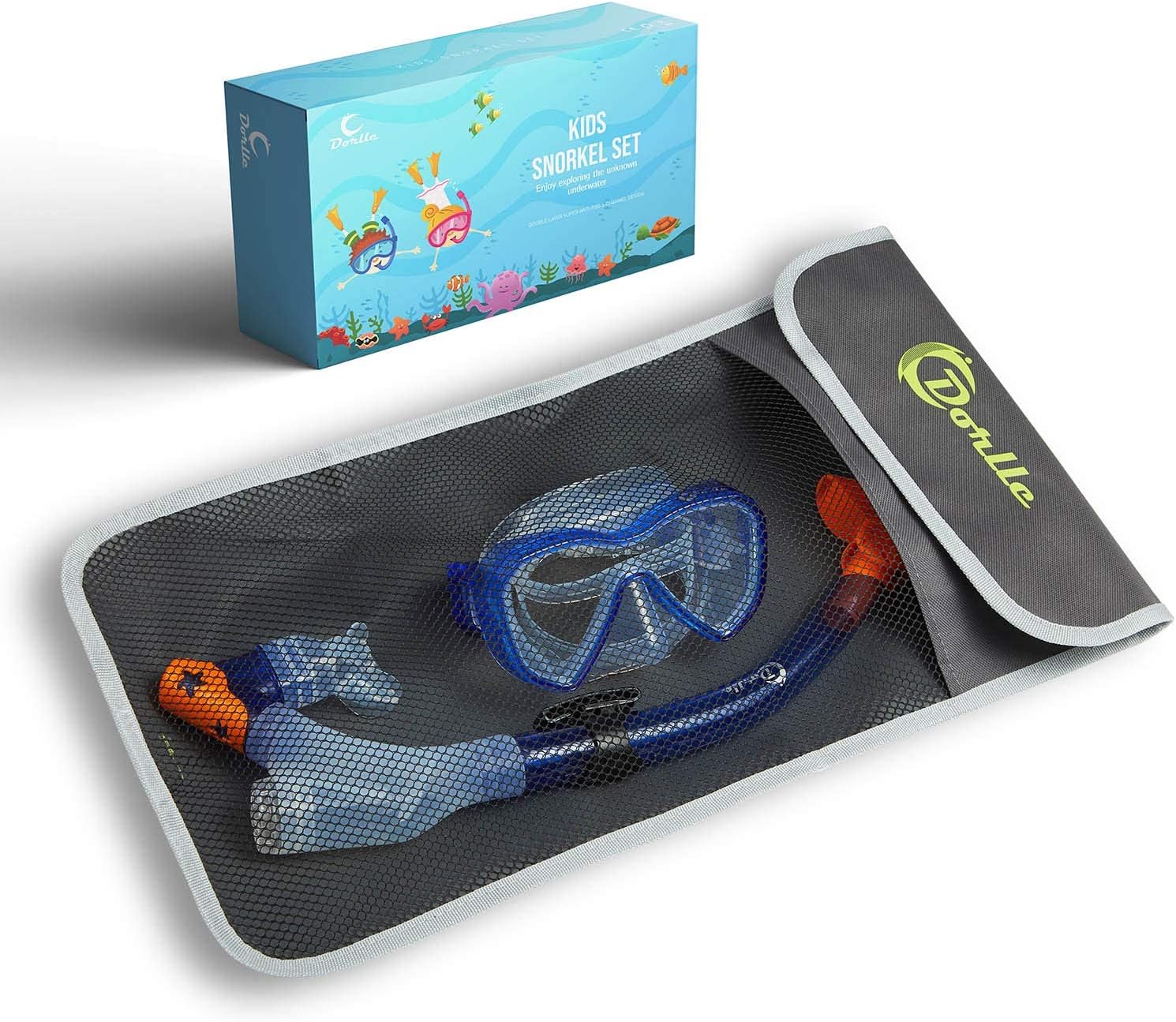 Dorlle Kids Snorkel Set Snorkel Mask with Premium Dry Snorkel and Anti-Fog Anti-Leak Diving Goggles Snorkeling Packages Professional Snorkel Set for Children Kid(Blue) : Sports & Outdoors