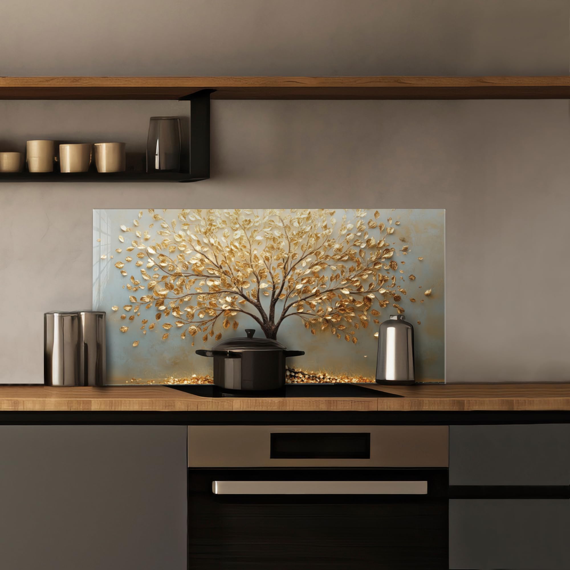 Roggmard Kitchen Backsplash, Stove Back Top Cover, Tree of Life Tempered Glass Splashback Tile, Kitchen Sink Cover Splash Guard, Home Kitchen Decor (30x14''-(76x35cm))