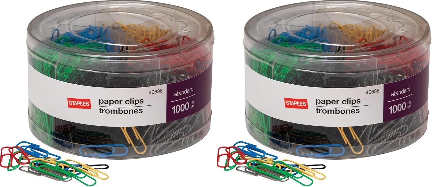 Staples; #1 Size Vinyl-Coated Paper Clips, 1000/Tub (Pack of 2)