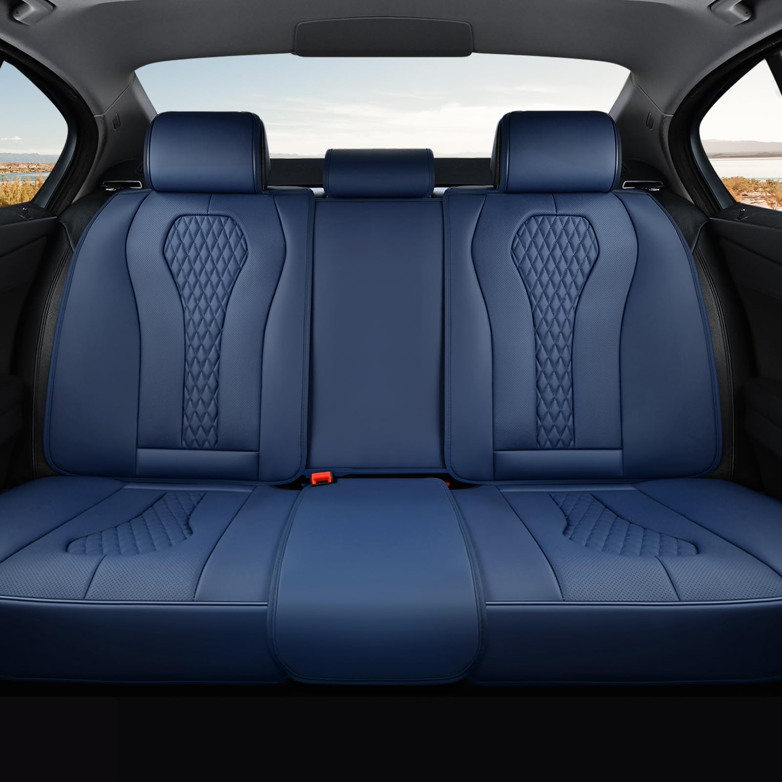 Coverado Car Seat Covers, Rear Car Protectors, Black Leather Seat Covers, 3-Piece Waterproof Automotive Seat Covers for Back Seats Universal Fit for SUVs &amp; Cars, All-Weather Protection
