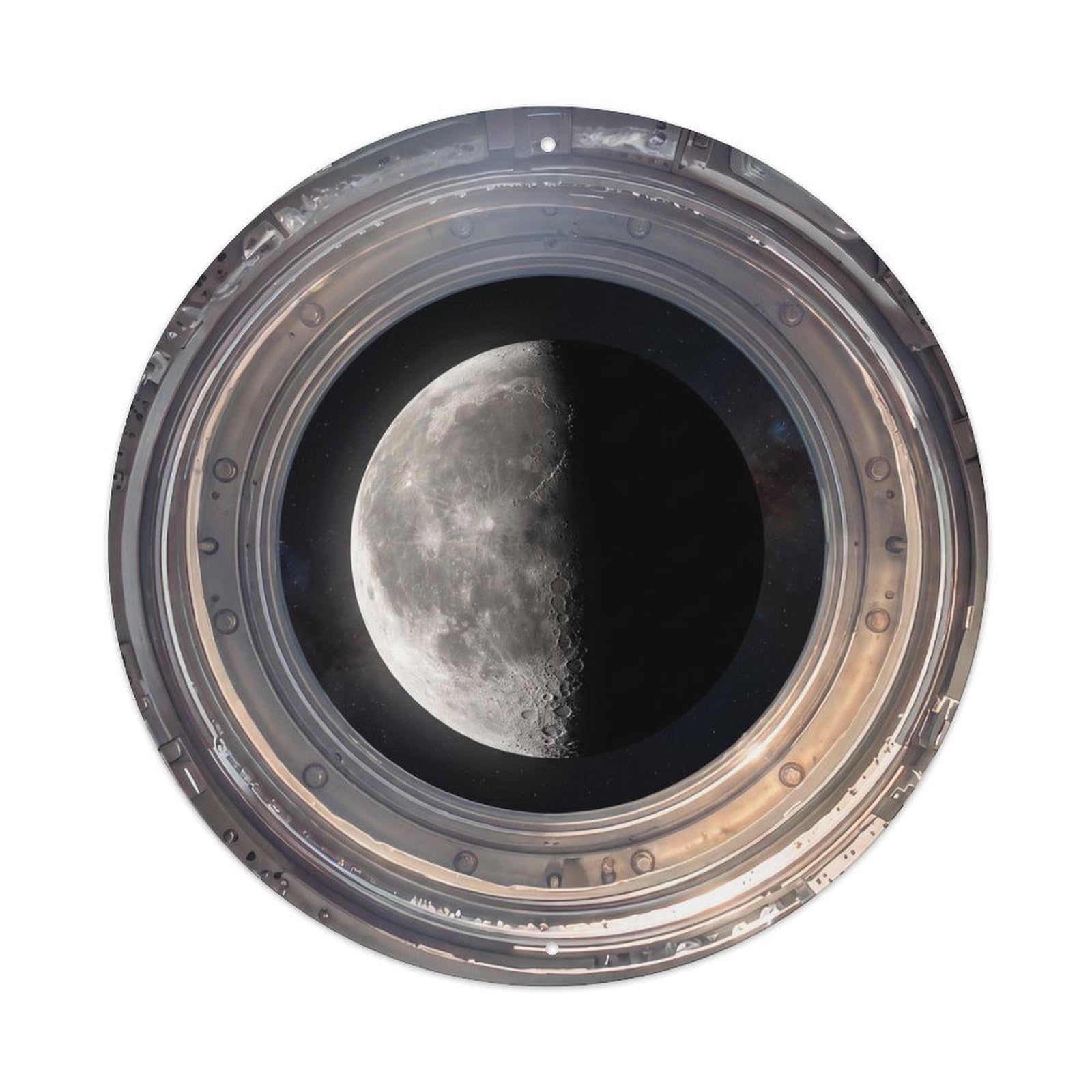 Metal Tin Sign Half Moon Phase from Space Station Porthole
