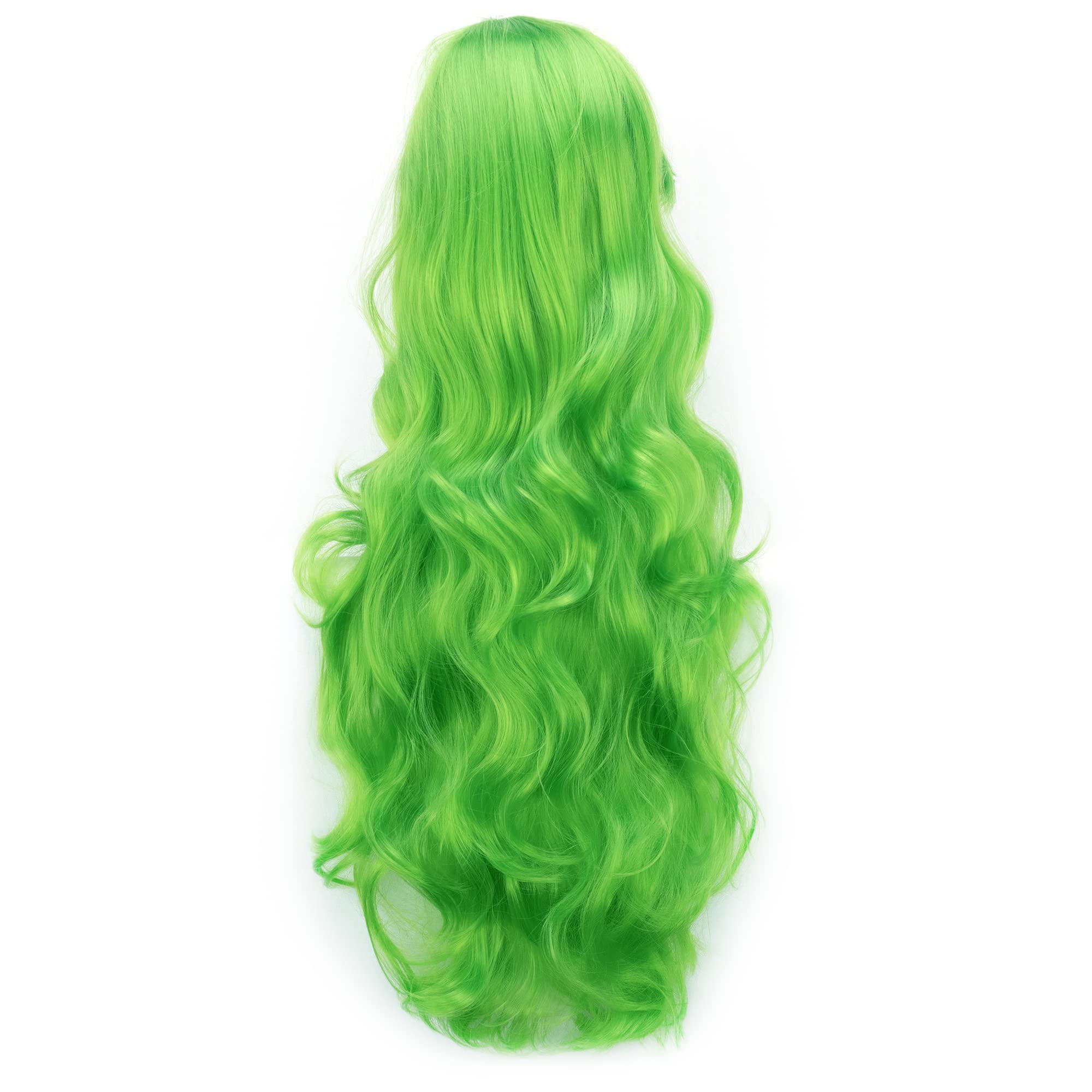 IMISSU 80cm Long Curly Natural Hair Cosplay Wig with Bangs Colorful Halloween Costume Party Wigs for Women (Apple Green) - Image 3