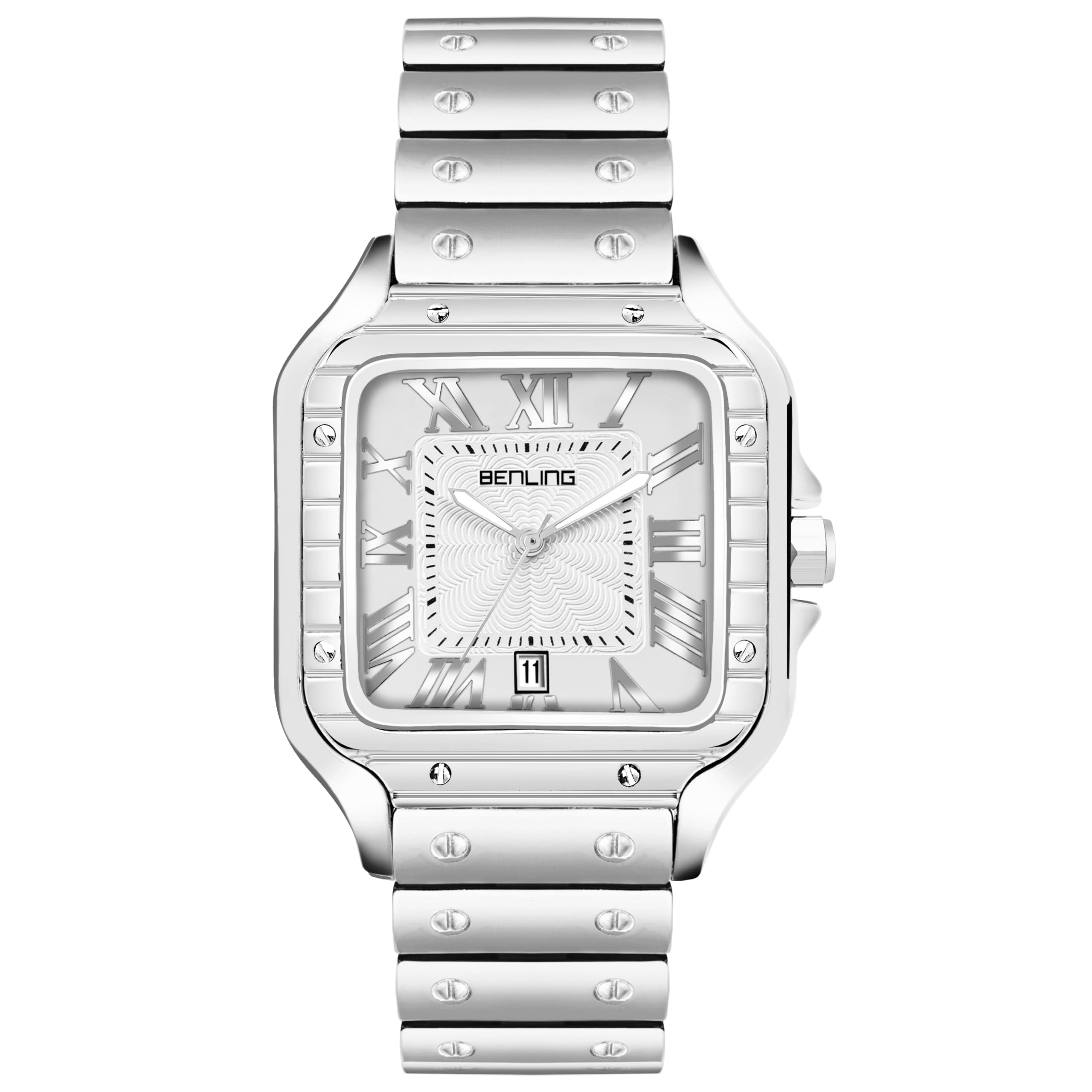 Royale Stainless Steel Watch – Roman Numerals & Intricate Dial Design-image-5