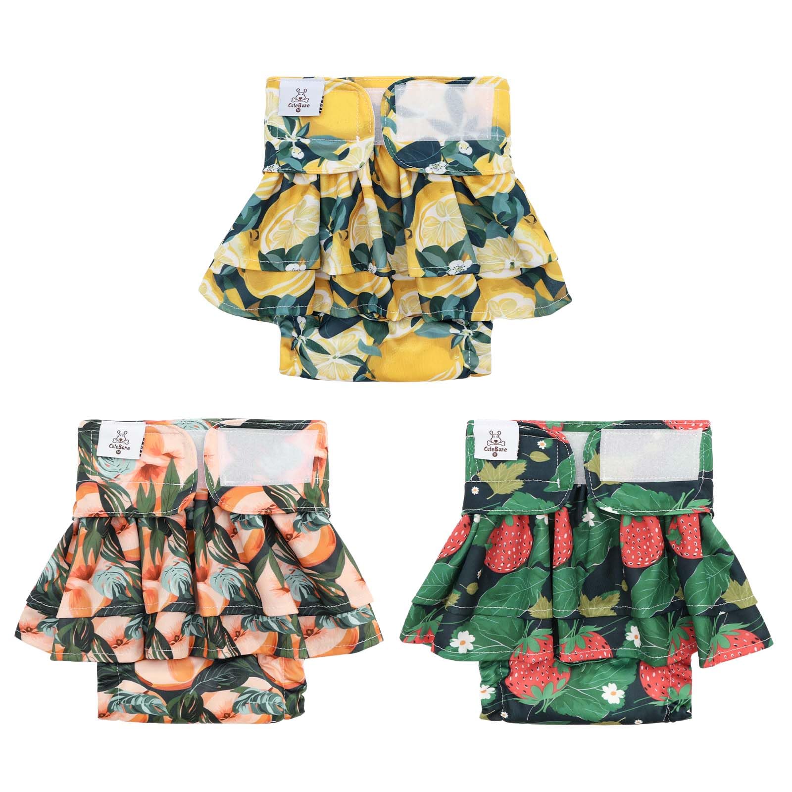 CuteBone Female Dog Diapers with Skirts 3 Pack Reusable Puppy Dresses Pants for Heat Cycle Period QBD27XL