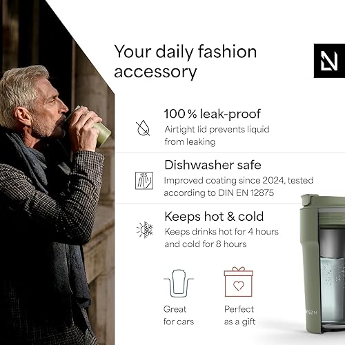 Miniatura 2 de LARS NYSØM Thermo - Taza de café para llevar, 17 onzas, taza de viaje de 0.5 litros con aislamiento, vaso térmico de acero inoxidable a prueba de