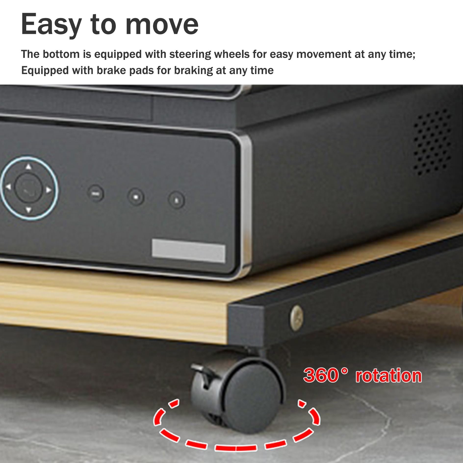 Mueble Equipo HiFi,Soporte Altavoz,Mueble Tocadiscos,Mesa Auxiliar con Ruedas,Mueble Soporte Impresora Móvil de Madera,Mueble TV de 2 Niveles,para Hogar Oficina Escuela(Nero,50x40x65cm)