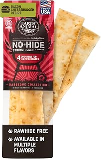 Earth Animal No Hide Strips - Natural Rawhide Free Dog Chew Strips, Barbeque Bacon Cheeseburger - 4 Count