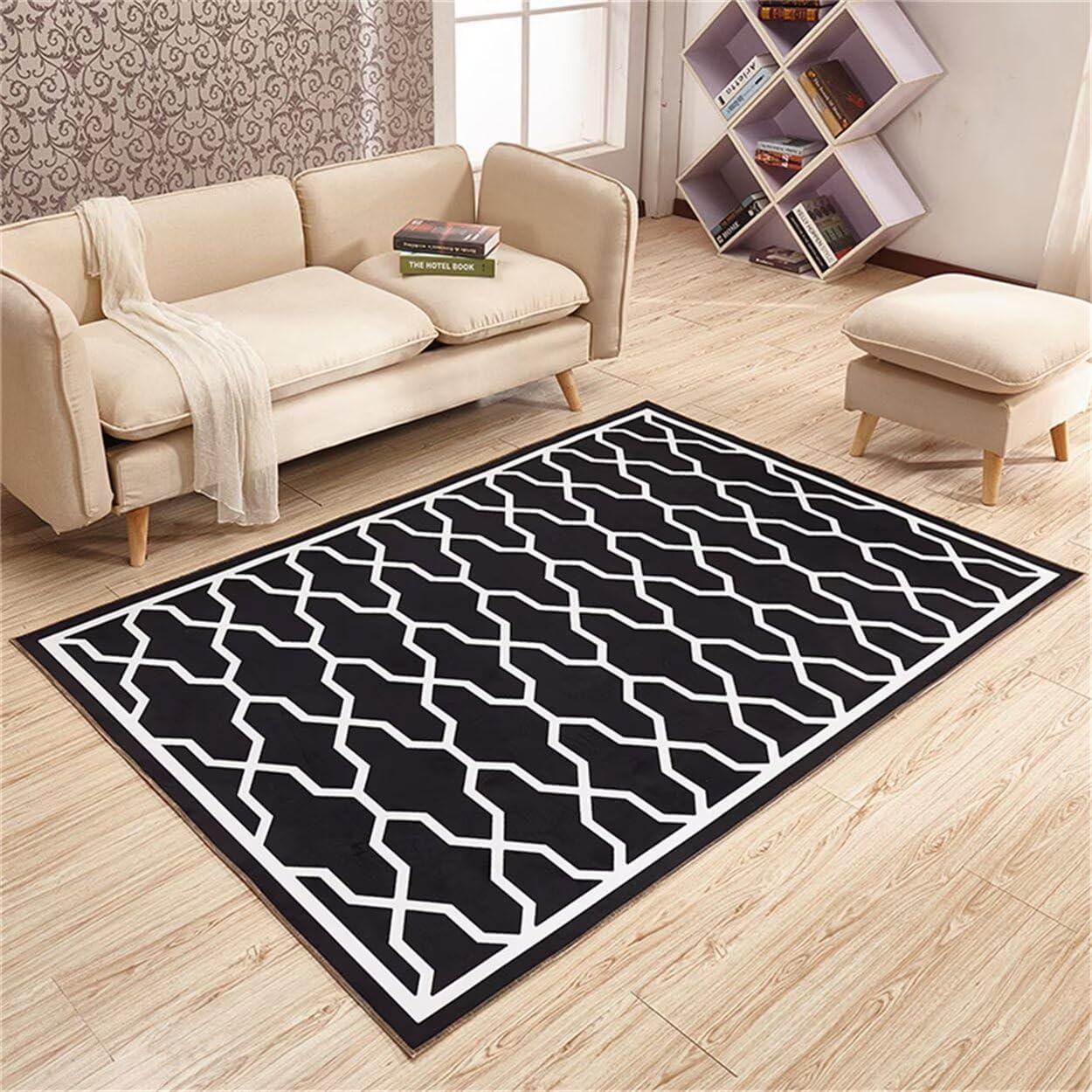 GX-YJX Kitchen RugSoft Rugs For BedroomEasy to take care of black and white geometric design line decoration wear-resistantRoom DecoreBedroom Mats And Rugs90X200CM