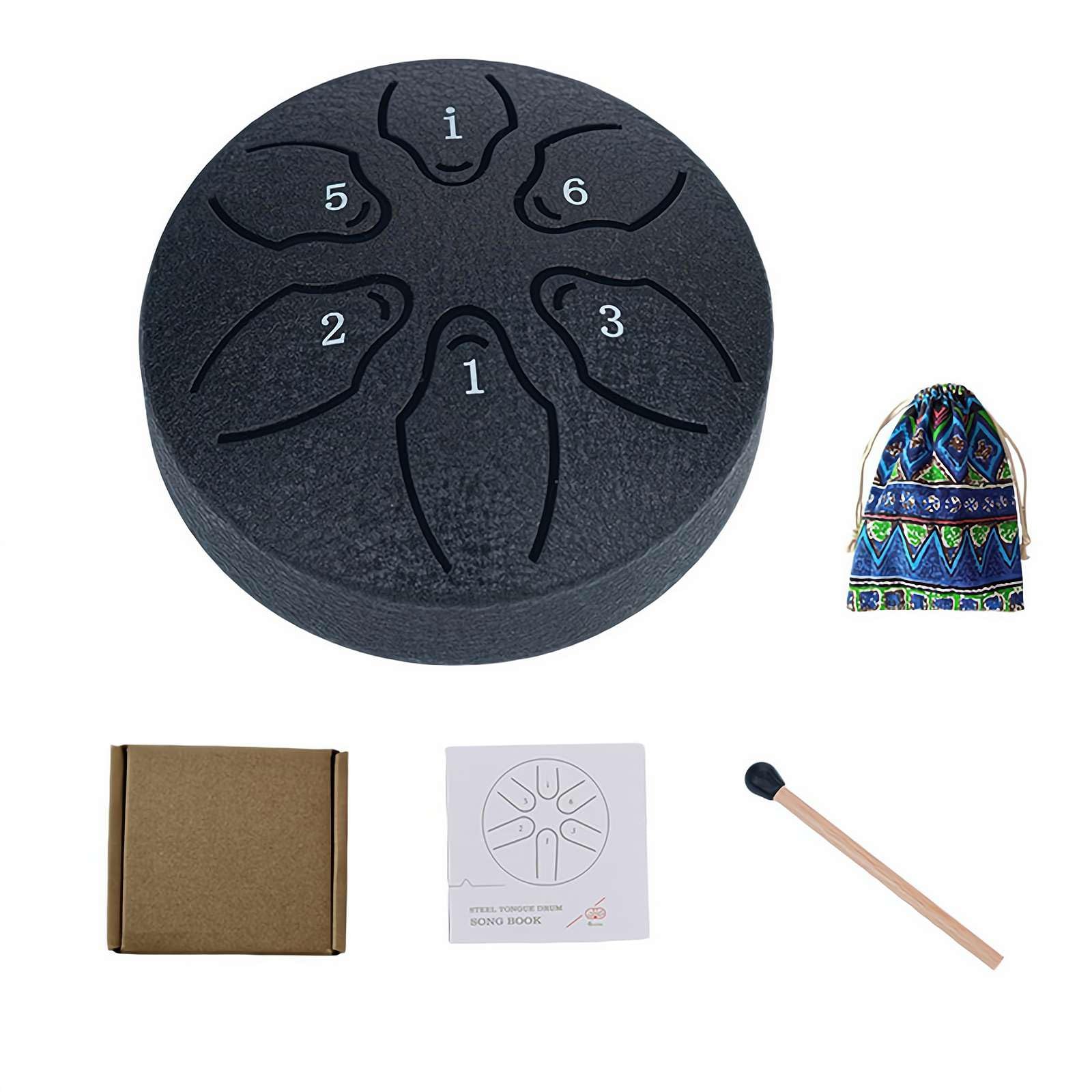 Rain Drum for Outside, 2024 Upgrade Ethereal Drum, Steel Tongue Drum Rain Chime, Mini Handpan Drum 3 Inches 6 Notes, Music Chimes Instrument for Rain Outdoor Garden for Kids (Black) — view 7