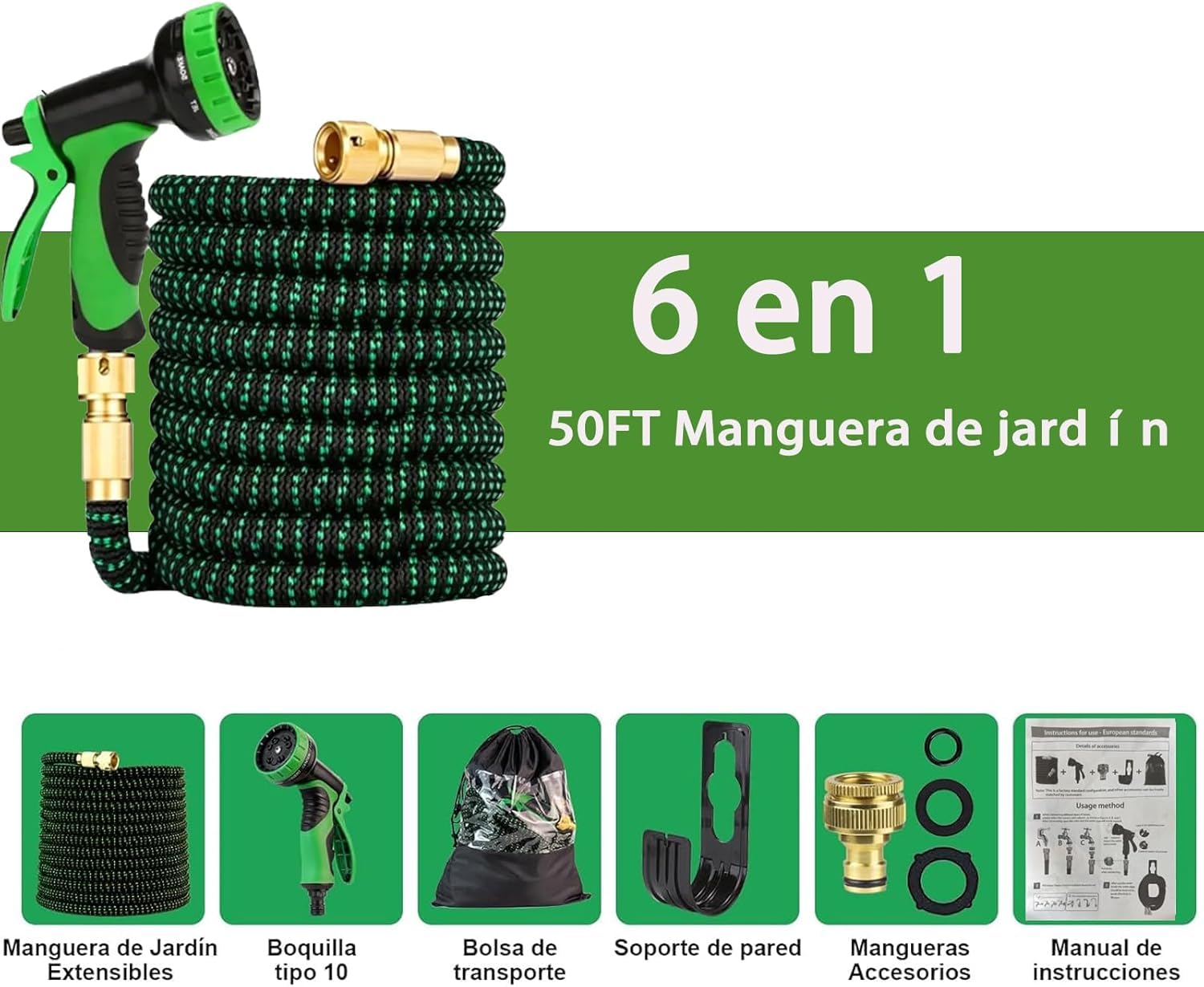 Manguera Extensible Jardín 15 Metros - Manguera Jardin Extensible Flexible con Pistola 10 Funciones Manguera de Riego, Conectores 3/4" Y 1/2" para Jardín, Exteriores y Lavado de Coche