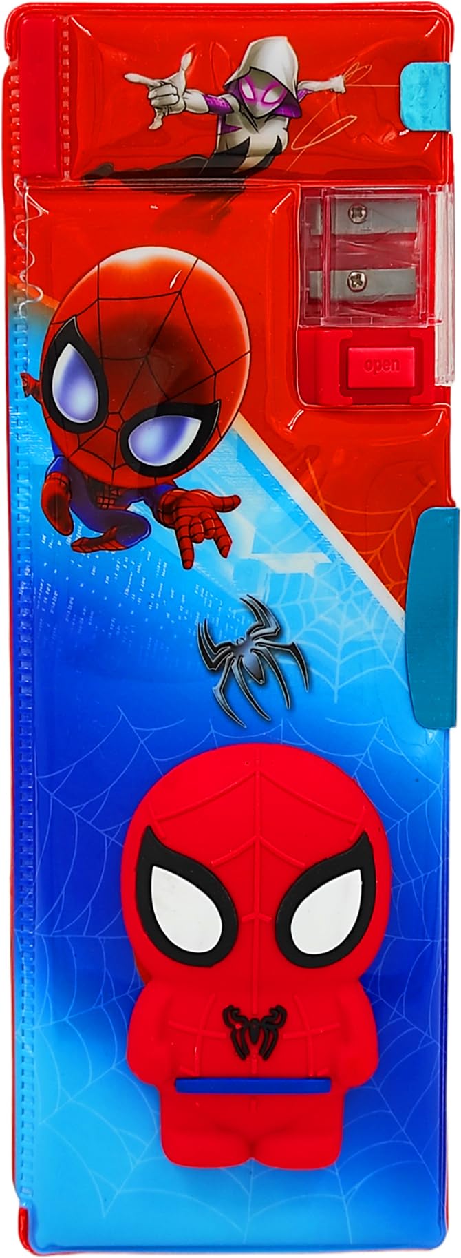 DISHVY® 3D Spiderman Double Sided Pencil Box for Kids With Dual Sharpener (Set of 1, Multicolor)