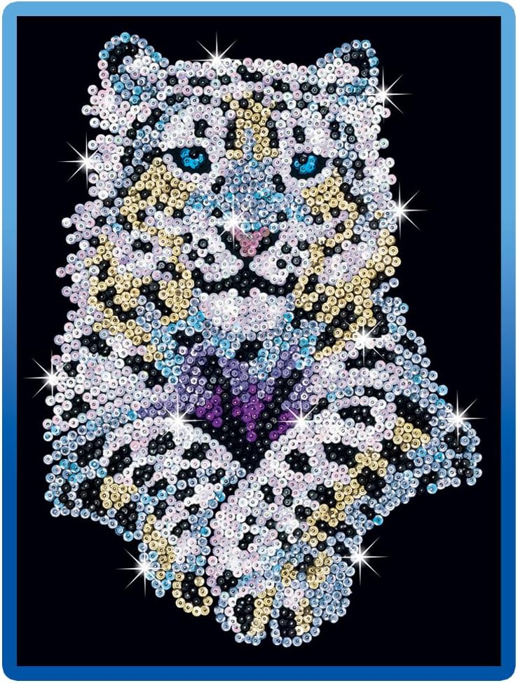 Geospace Sequin Art Blue Series Snow Leopard Sparkling Arts & Crafts DIY Animal Themed Wall Picture Kit Made in Britain - At Home Creative Crafting Fun for Adults & Kids Ages 8 & Up