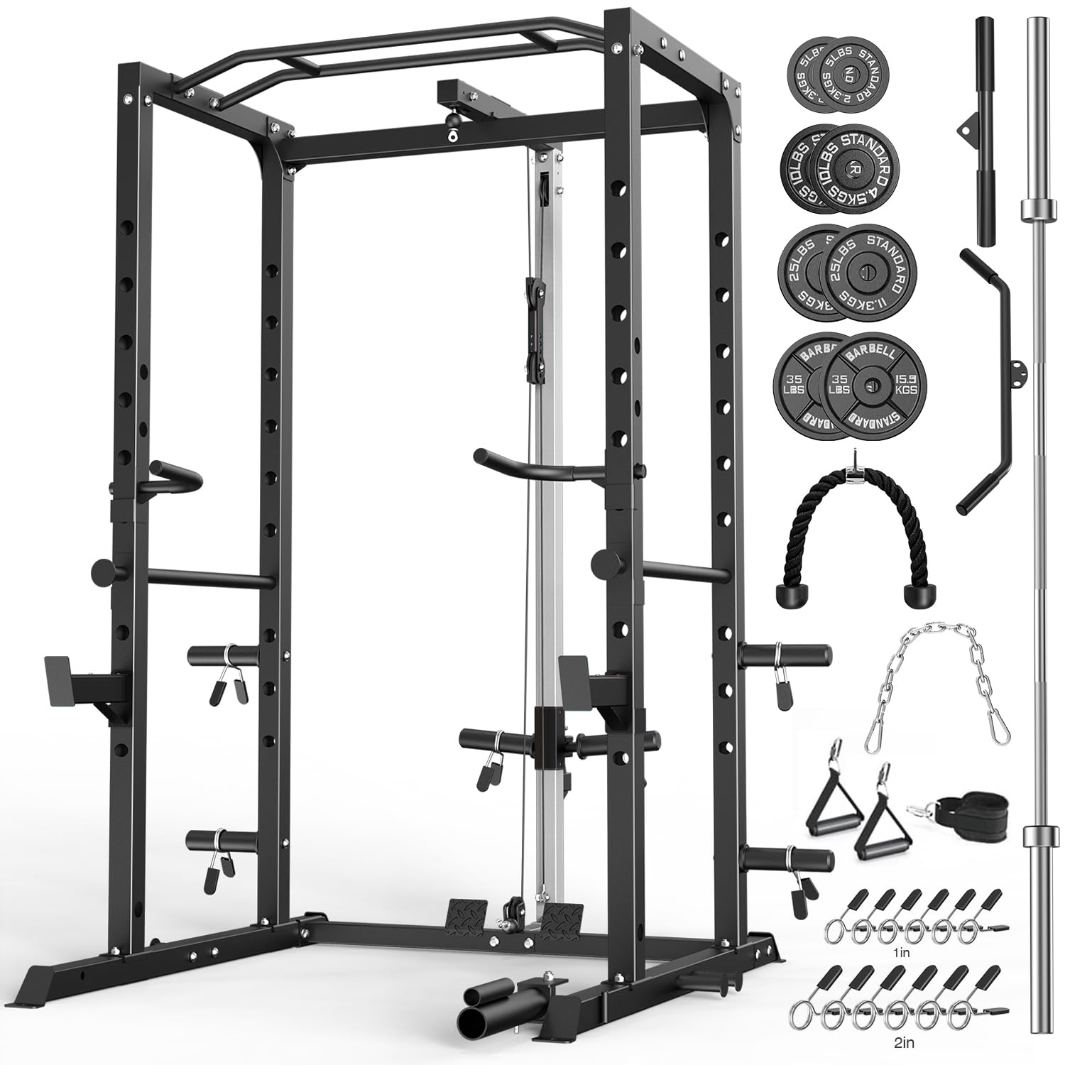 ULTRA FUEGO Power Cage, Multi-Functional Power Rack with J-Hooks, Dip Handles, Landmine Attachment and Optional Cable Pulley System for Home Gym