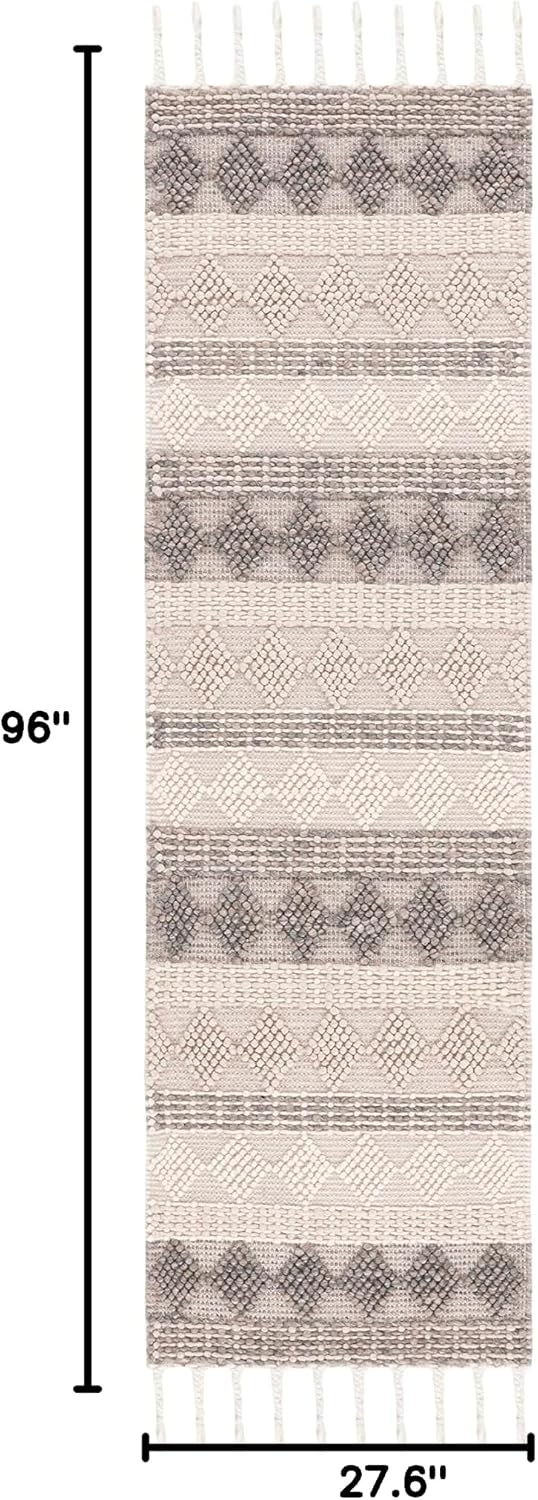 SAFAVIEH Natura Collection Runner Rug - 2'3" x 8', Ivory & Grey, Handmade Moroccan Boho Farmhouse Rustic Tassel Wool, Ideal for High Traffic Areas in Living Room, Bedroom (NAT293F)