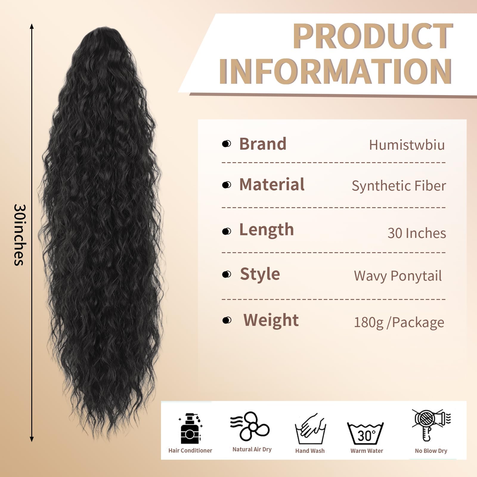 Humistwbiu Claw Clip Ponytail Extension for Women 30 Inch Long Ponytail Hair Piece Wavy Curly Synthetic Hairpieces, Natural Black - Image 2