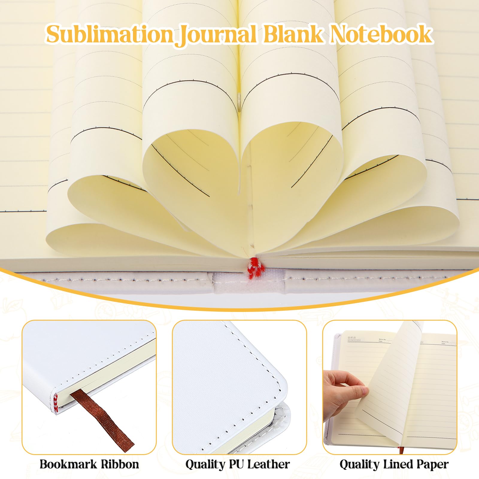 Jetec 50 Pcs Sublimation Journal Blank Notebooks Faux Leather Journal Notebooks Small Notebook Notepad A6 Cute Hardcover Blank Notebook for DIY Craft Gift School Office Supplies