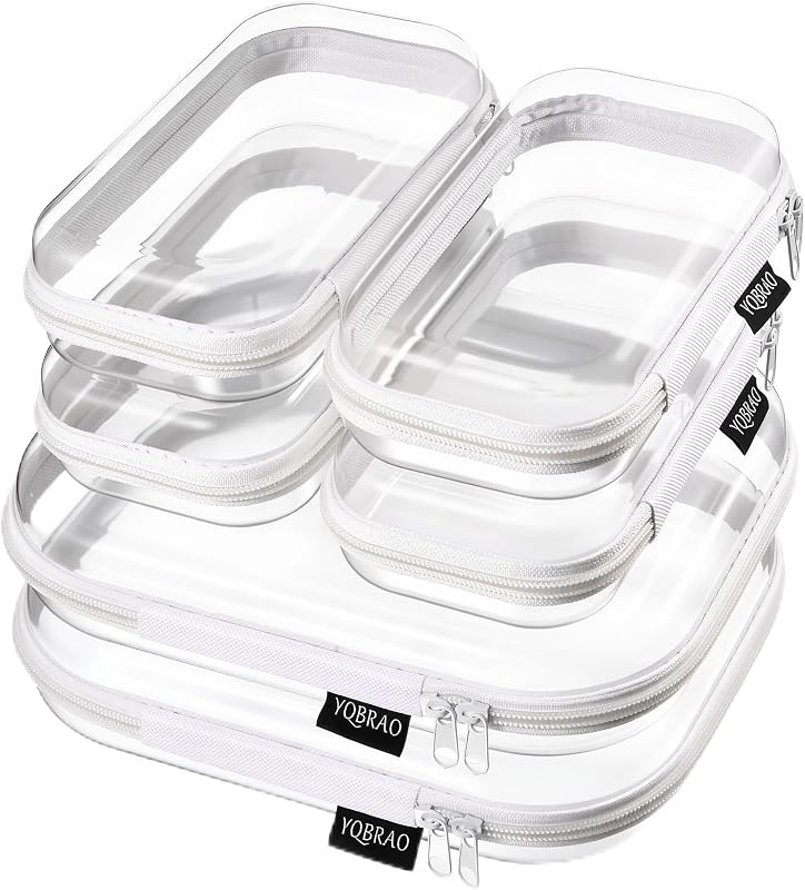 YQBRAO Estojos transparentes de casca rígida com zíper, pacote com 6, 2 médios e 4 pequenos, branco