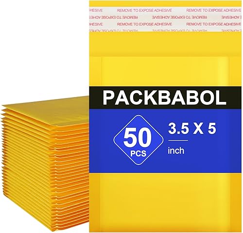 packbabol Sobres de burbujas de papel kraft 3.5x5 Pulgadas 50 Pack, sobres autoadhesivos de papel para embalaje, sobres de adhesión fuerte, pequeñas