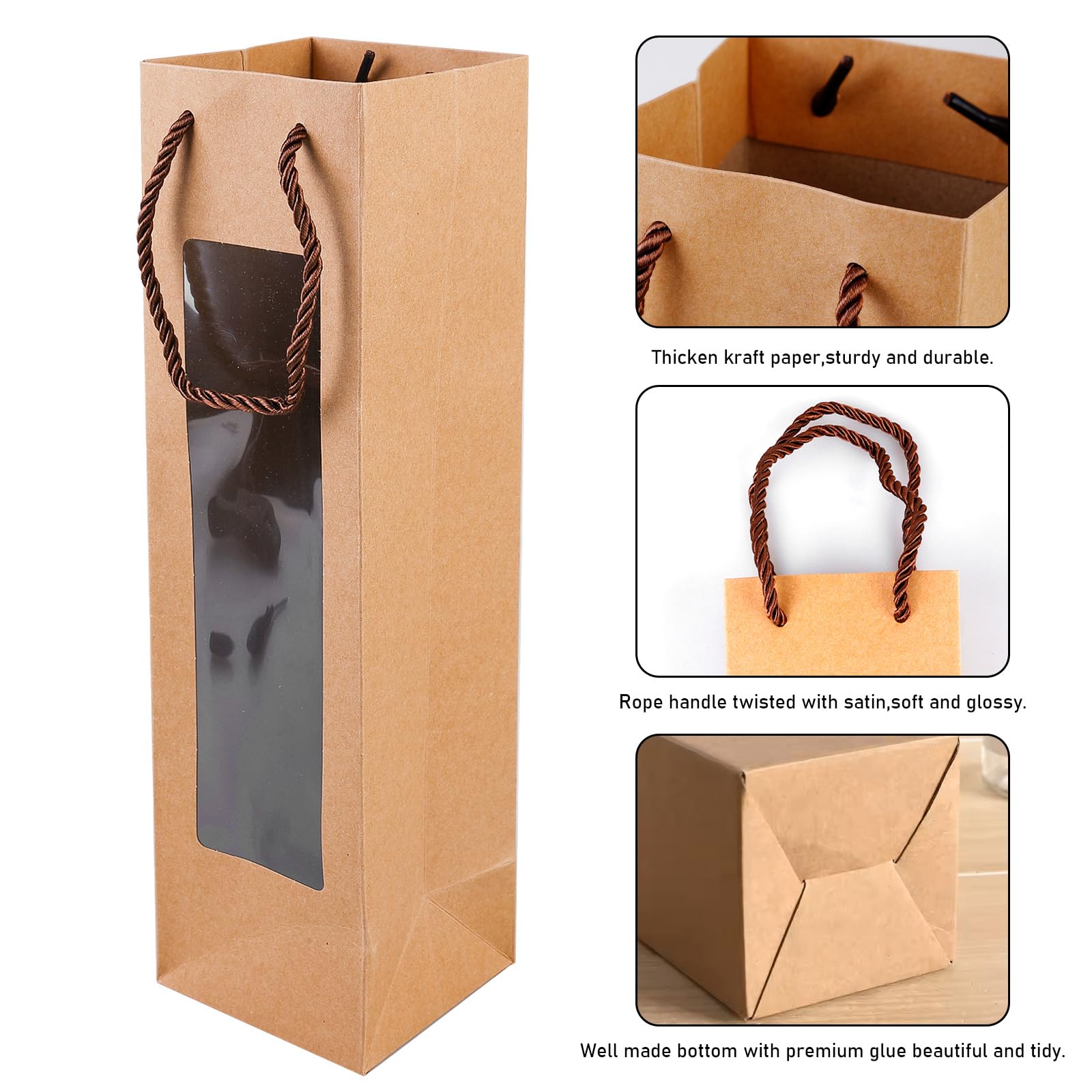 Sacchetti per bottiglie di vino in carta kraft con manici in corda robusti - Confezione da 12 sacchetti regalo blu navy per whisky, champagne - Natale, matrimonio, festa di compleanno