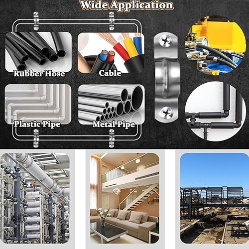 Miniatura 3 de Paquete de 10 correas de tubo rígidas reforzadas, abrazaderas en U, correa rígida de acero inoxidable M40, soporte de sujeción de tubería