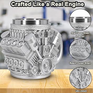 Perfect Men Gift Ideas for Him - Surprise Fathers Day Dad Gifts, Cool Birthday Gifts V8 Coffee Engine Mug for Car Lovers, Fun Anniversary Valentines Gift for Teens Boys, Unique Cup for Auto Mechanics