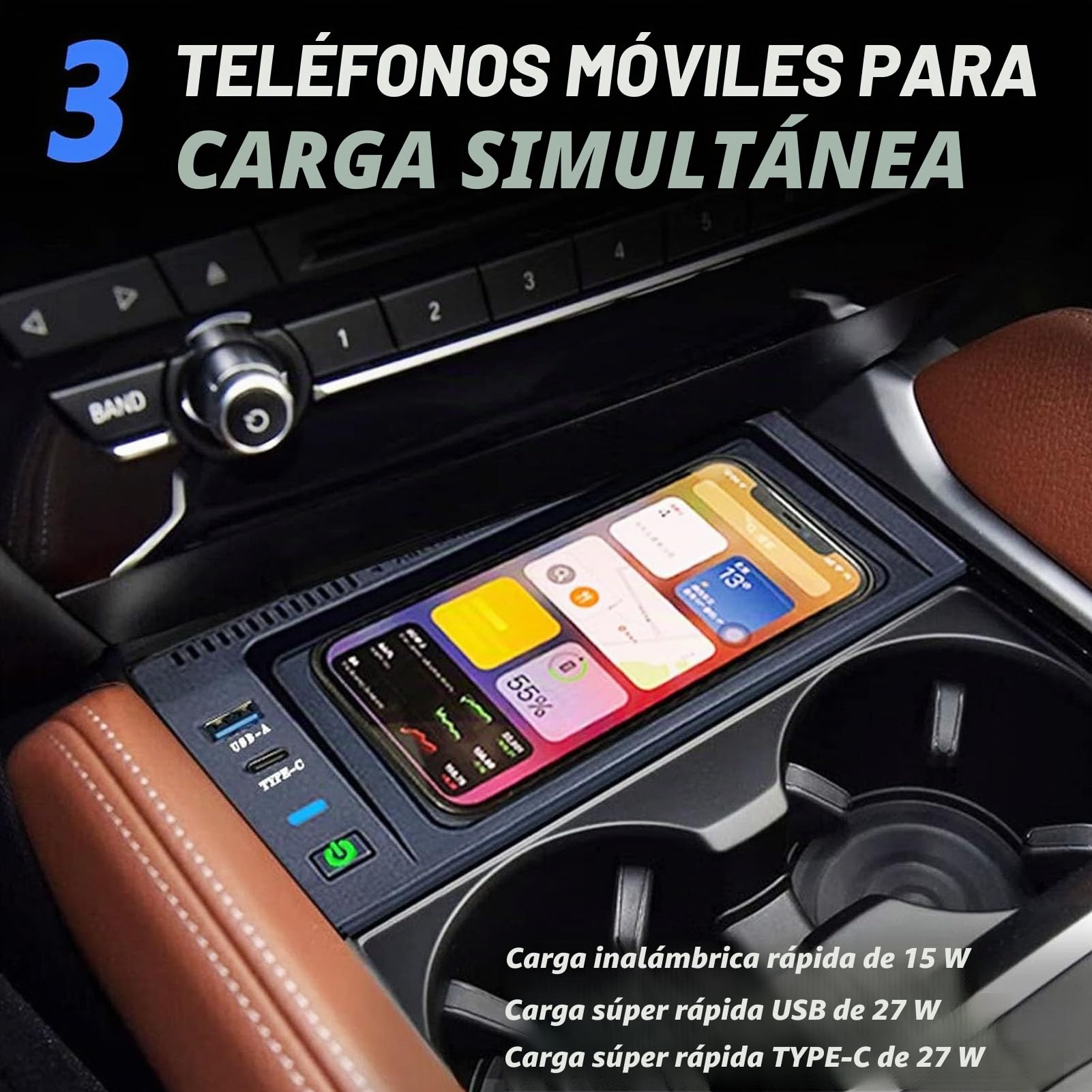 Cargador De Coche Inalámbrico para BMW X5(2008-2018)/X6(2008-2019) F15/E70/F16/E71 Panel De Accesorios De Consola Central De Carga Rápida De 15 W para Cualquier Teléfono Habilitado Par(Size:2014-2018)