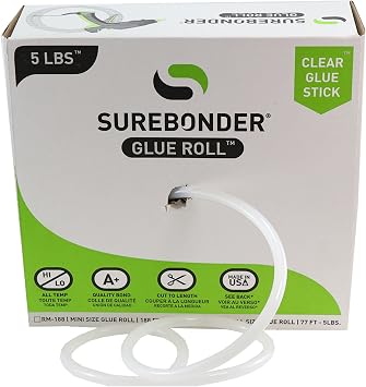 Surebonder RR-77 Full Size 77 ft. Clear All Temperature Hot Glue Stick Roll/Rope for Continuous Gluing, 7/16" x 77 - 5 lb Box