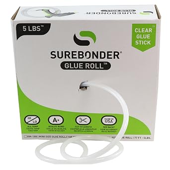 Surebonder RR-77 Full Size 77 ft. Clear All Temperature Hot Glue Stick Roll/Rope for Continuous Gluing, 7/16" x 77 - 5 lb Box