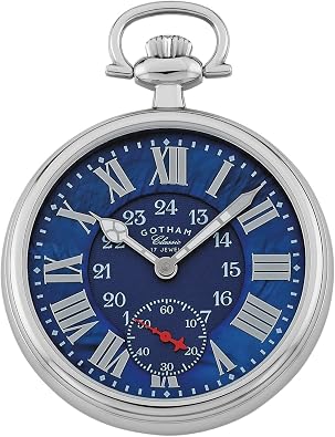 Gotham Classic Series Stainless Steel Open Face 17 Jewel Mechanical Hand Wind Pocket Watch # GWC14112SBU