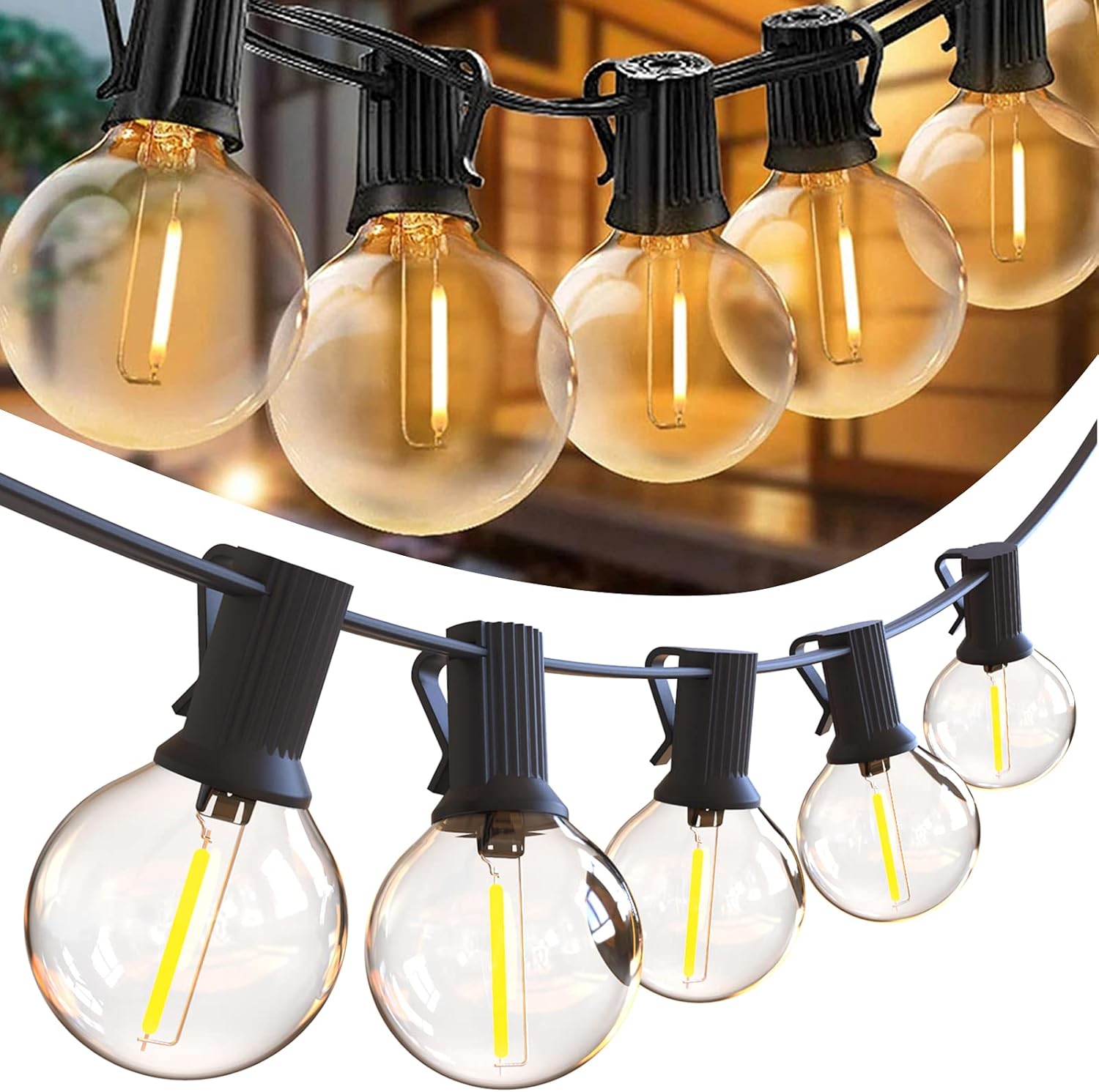 ROMANJOY 50FT Outdoor LED String Lights Mains Powered
