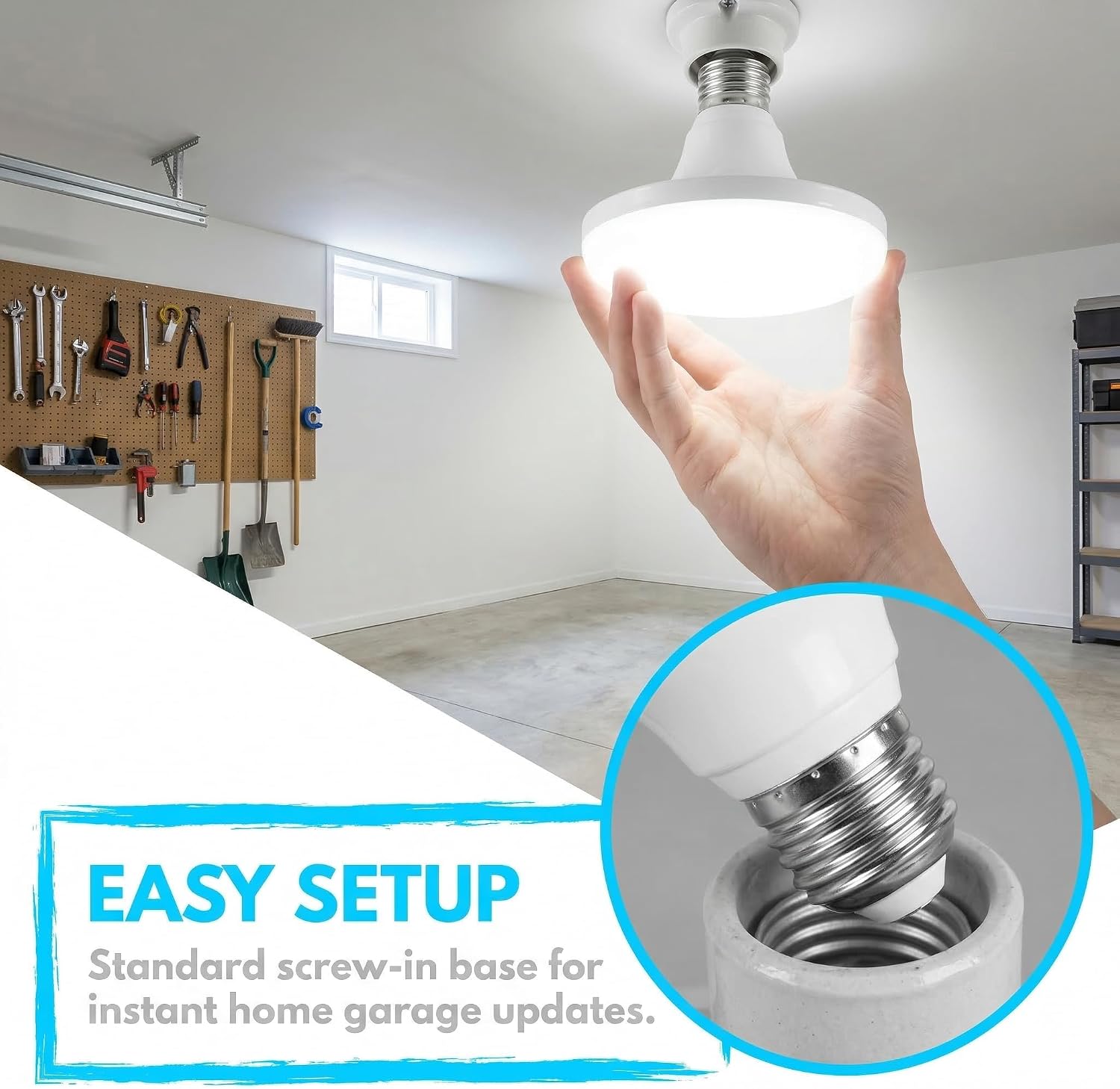 DOITOOL E27 UFO Garage Light Bulbs, LED Light Bulbs 24W 220V 4.7 inch, Equivalent Efficient, E27/26 Standard Base Flat UFO LED Lamp for Hallway Attic Bedroom Home Garage Lighting (1 Pack)