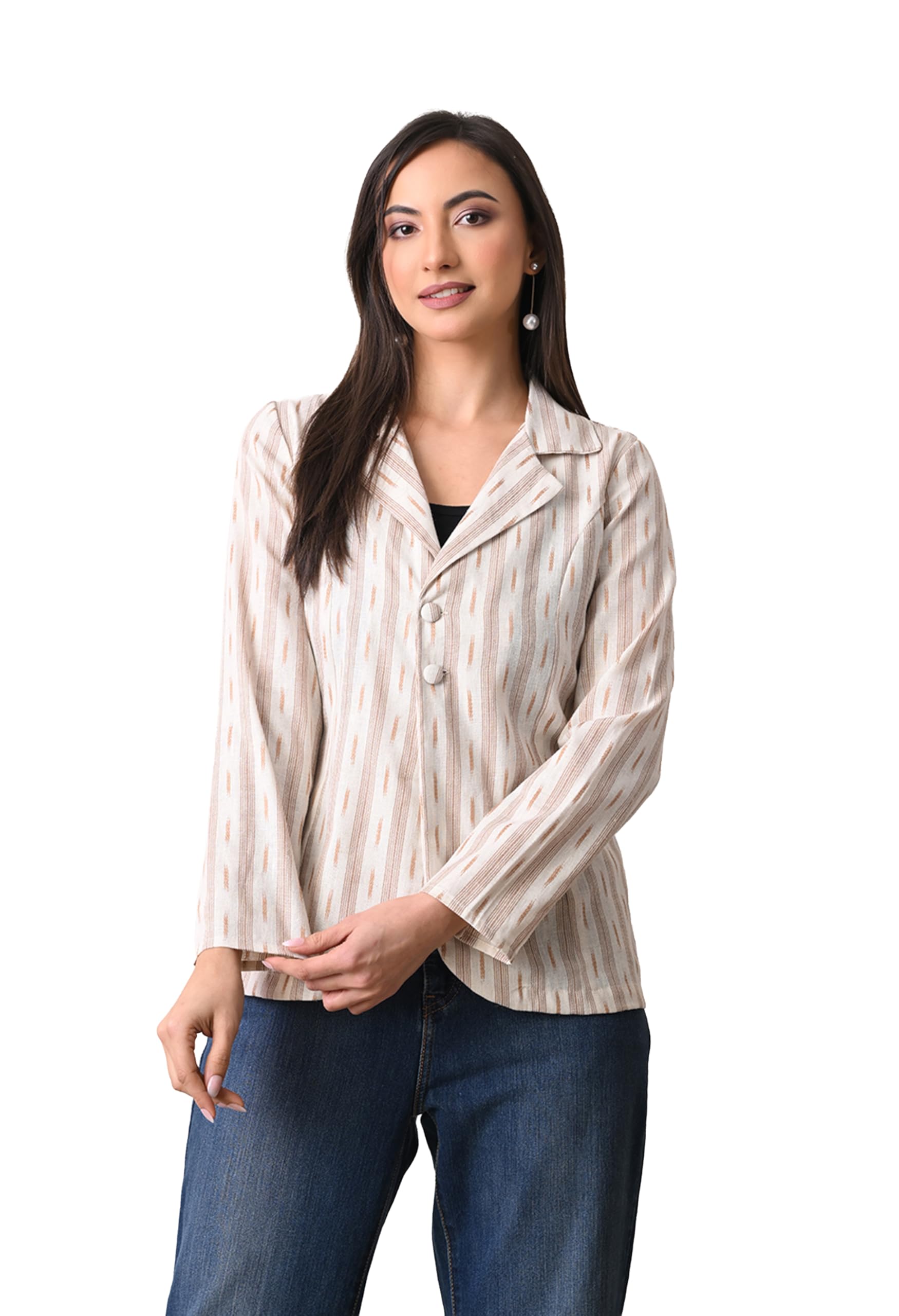 deckedup Linen Ikat Summer Blazer – Women’s Lightweight Linen Blazer (SKF1072_Cream_$P)-picture-47