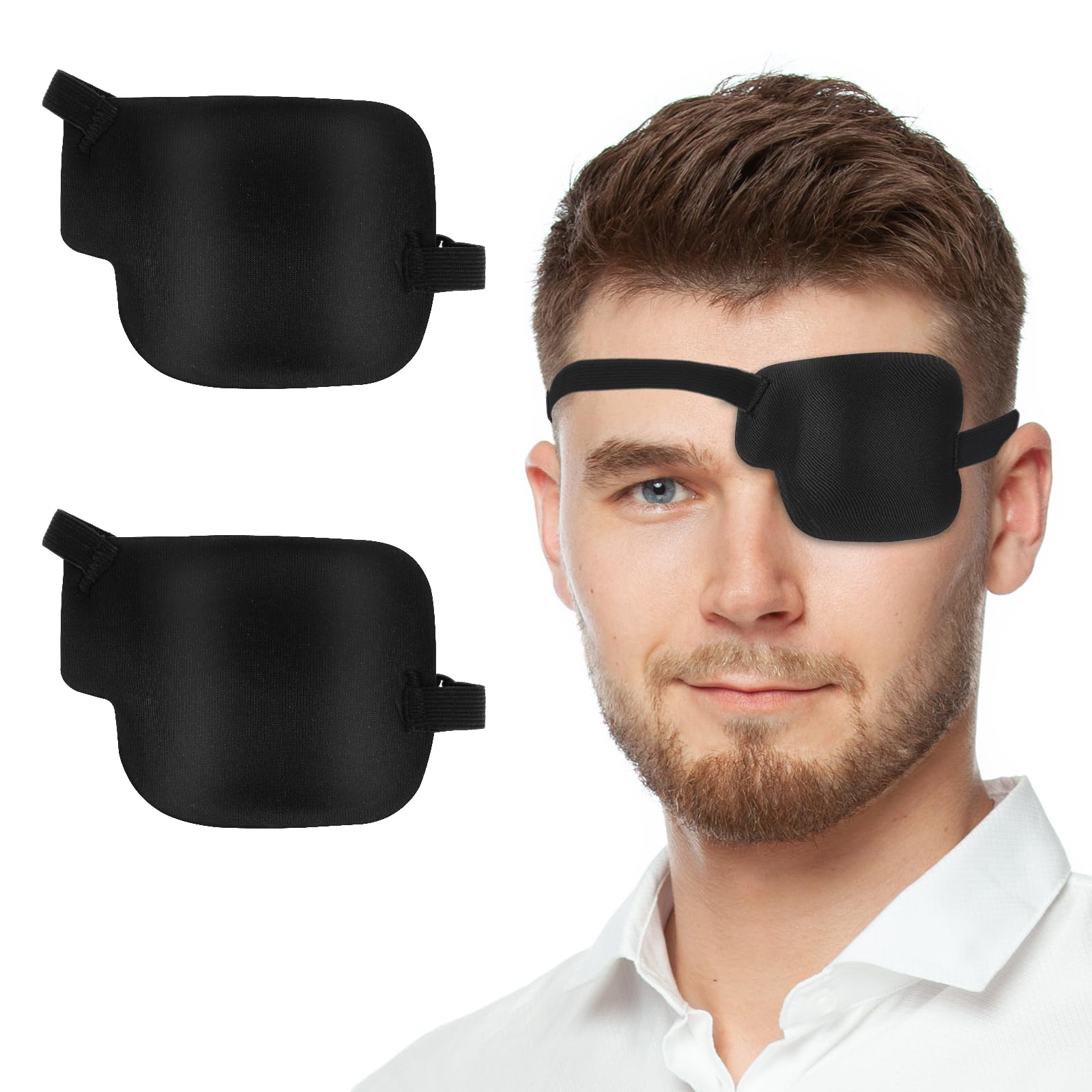 2Pcs Left Eye Patches for Adults, 3D Adjustable Medical Eye Patch for Left Eye, Black Eye Patch for Lazy Eye Strabismus and After Surgery Recovery