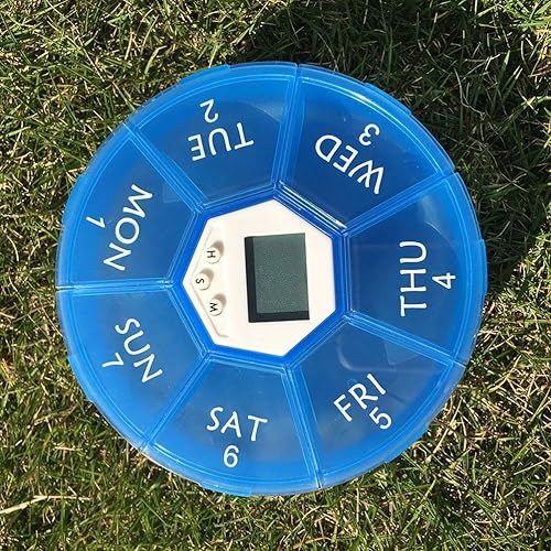 Miniatura 4 de SUPVOX Organizador digital de 7 días con recordatorio de alarma, caja semanal de almacenamiento de medicamentos (azul)