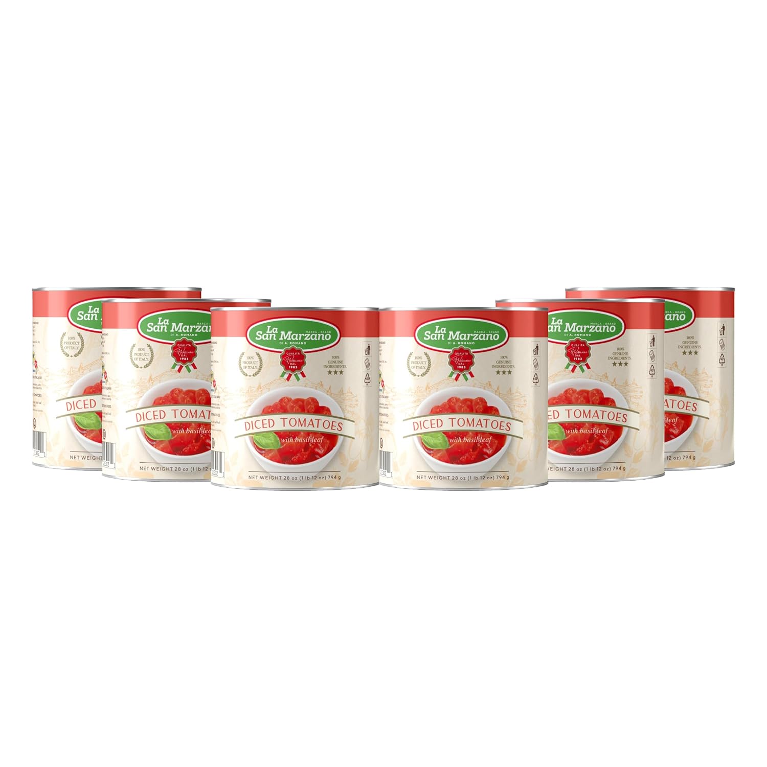 La San Marzano 6 Pack, Italian Diced Chopped Crushed Tomatoes, 100% Product of Italy, 6 x 28 Oz Can, Italian Style, Packed in San Marzano Region of Italy by La Regina