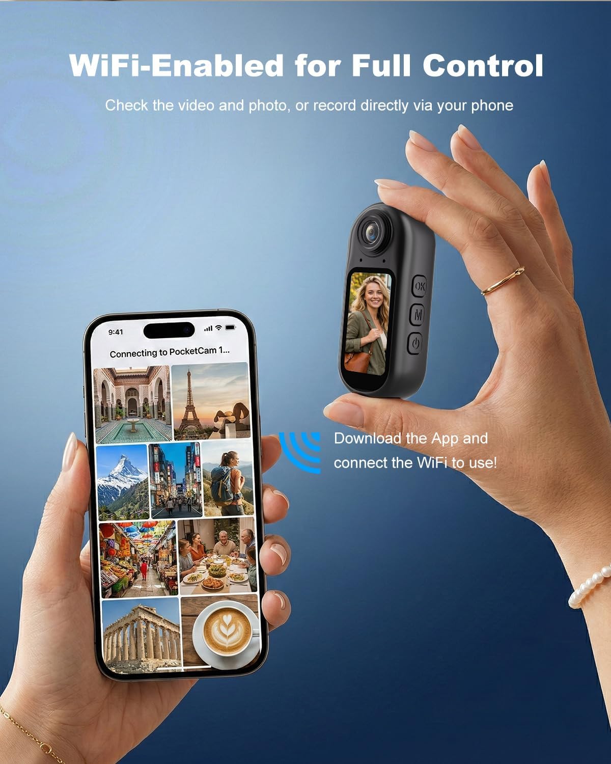 4K 128GB WiFi Pocket Body Camera, Vlogging Camera, Thumb-Sized POV Cam Supports Photo/Video/Audio Recording, Magnetic Lanyard, Sports Cam for YouTube, Work, Travel, Pet Walk, Cycling