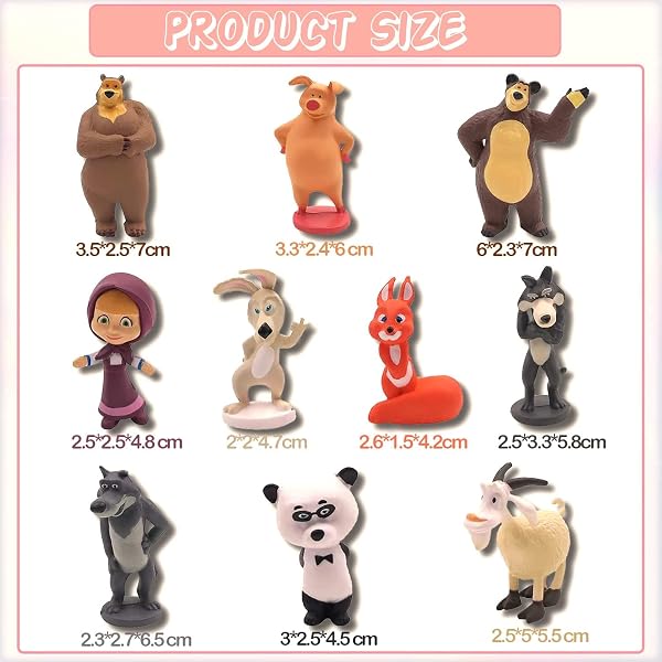 HBSFBH Masha e Orso Cake Topper, 10 Pezzi Masha e Orso Mini Figures Set, Cake Figurine Decorazione, Masha Cake Topper Mini Figurine, Decorazioni per Torte, Modello per Fan Collezionisti - 2