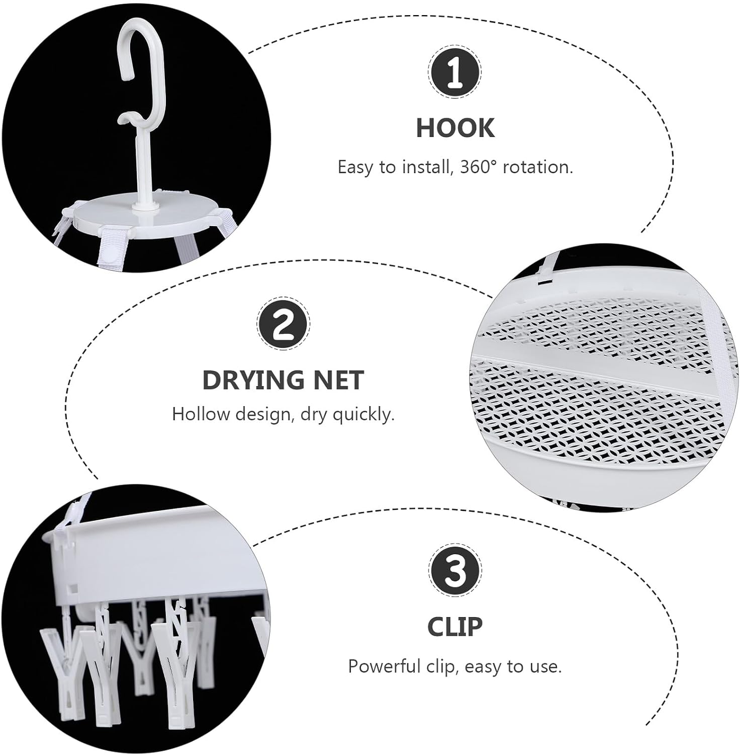 Operitacx Foldable Clothes Drying Rack with Socks and Bras Hooks, Single-Layer Windproof White Hanger for Indoor Balcony Laundry Storage and Underwear Drying