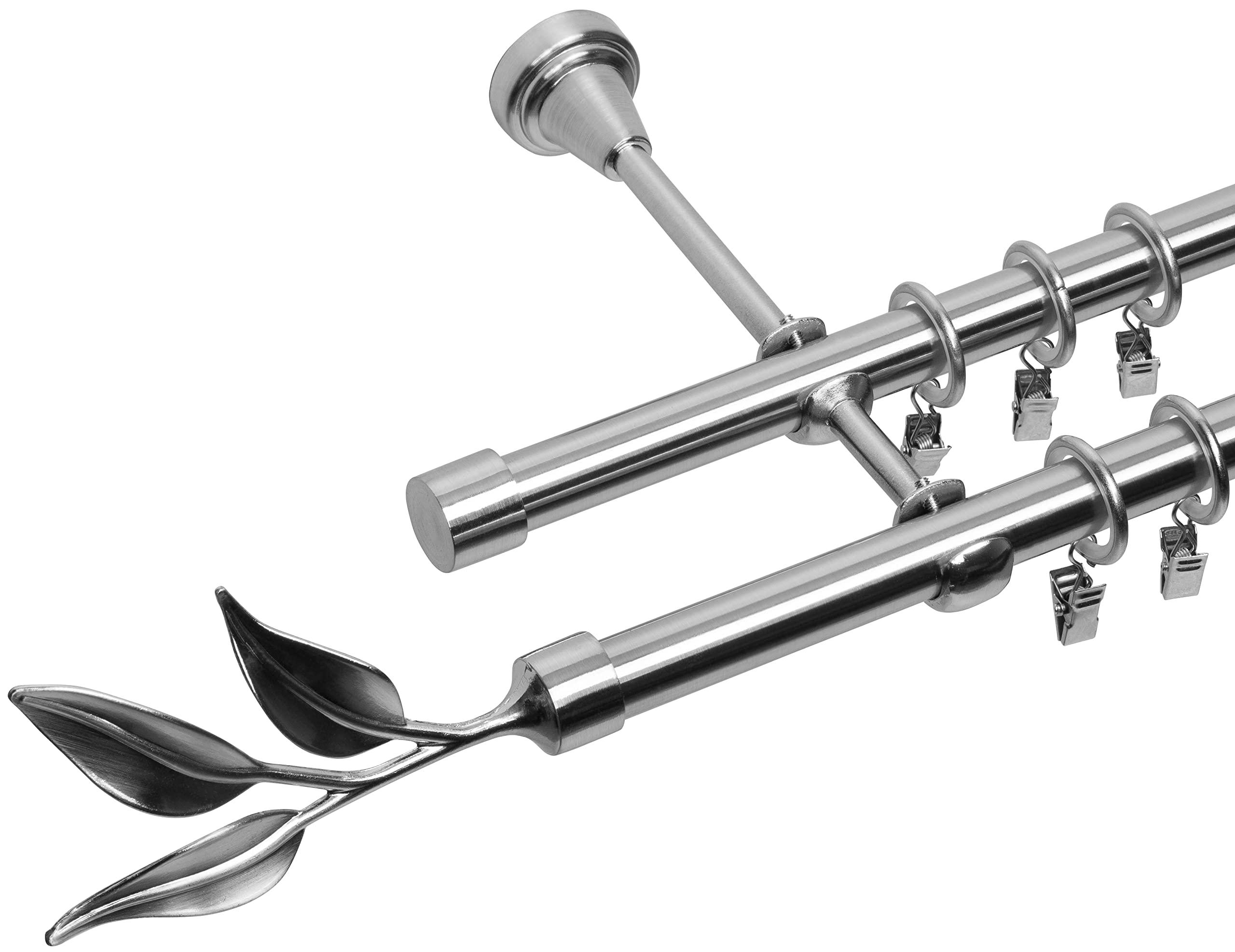 RENA Gardinenstange Vorhangstange 2-läufig - 19 mm - aus Metall - Lautlose Rollen - Komplettset - Edestahl Optik 300cm Bawaro