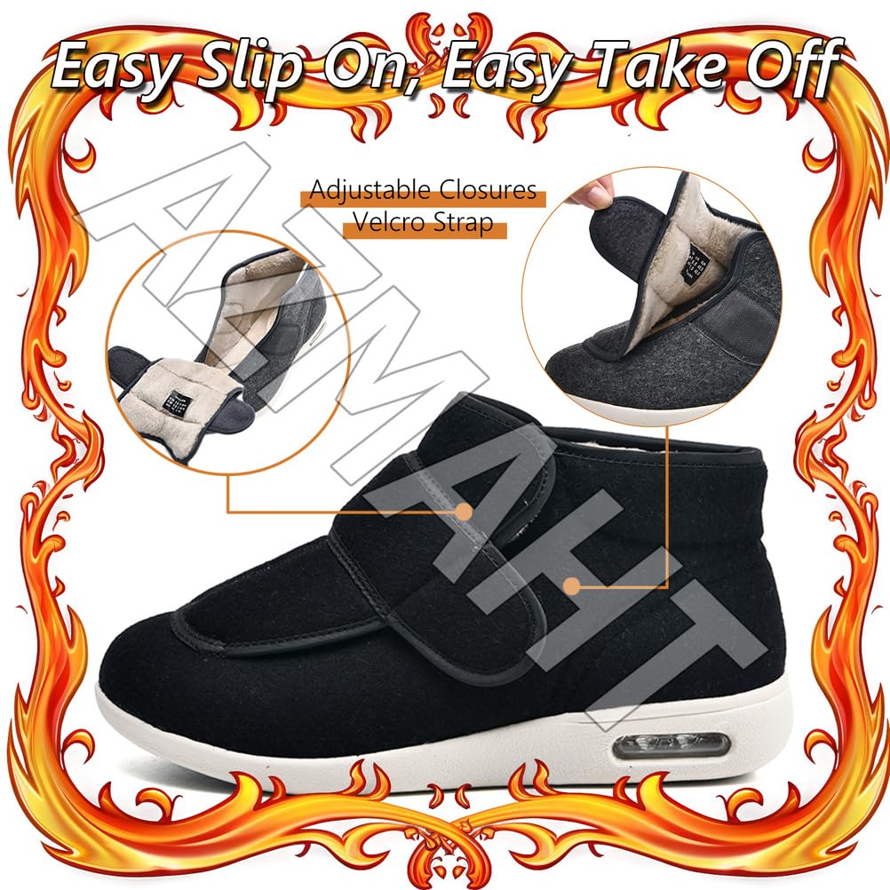 Scarpe Ortopediche Uomo Lana Caldo Inverno per Diabetici Pantofole Anziani Invernali Peluche Leggere con Strappo Piedi Gonfi Donna Larghe Larghi Comodi Ginnastica,Grigio,39 EU