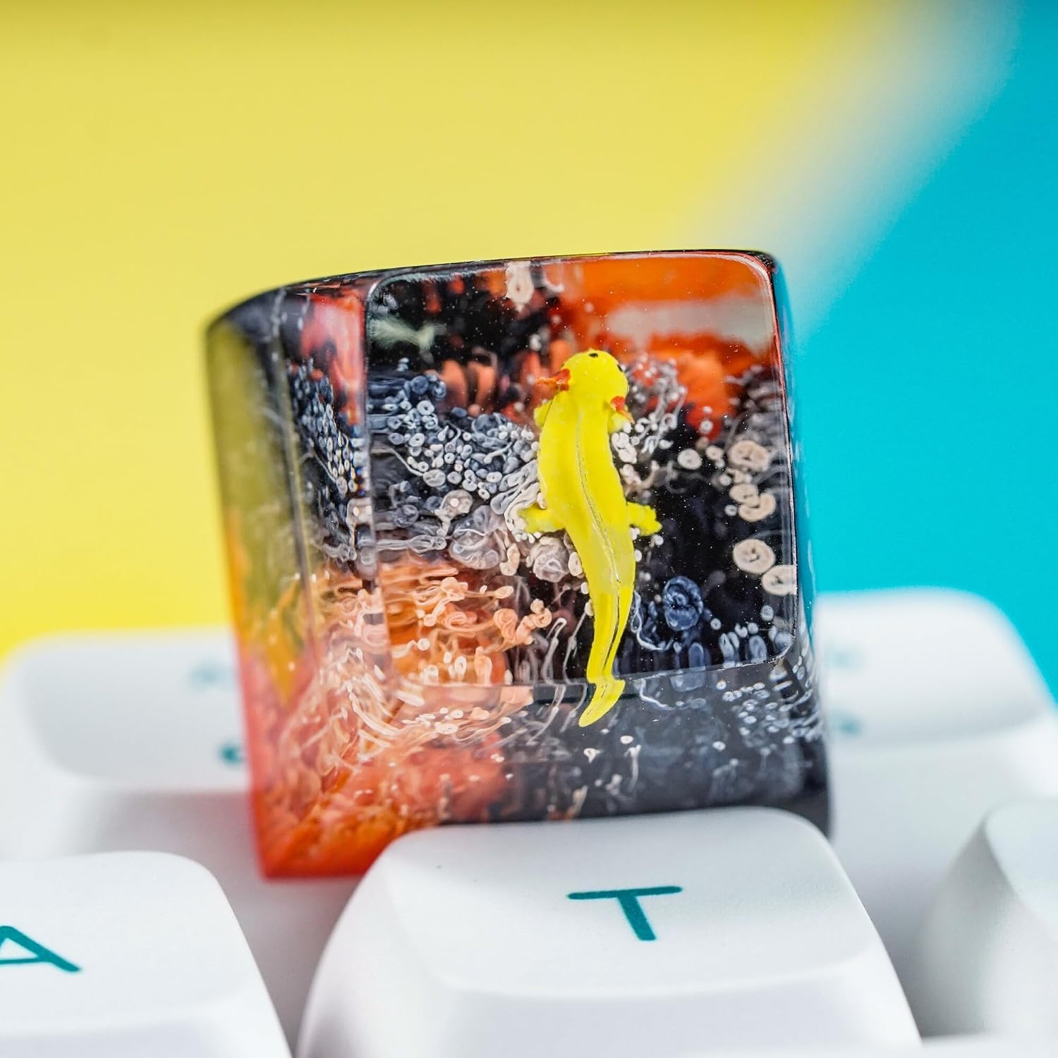 Blue Axolotl Artisan Keycap Red Blue Ocean - 1U ESC, R1 SA Profile Custom Handmade Resin Cherry MX Switch Key Cap Mechanical Keyboard, Cool Tech Gifts for Men, Dad, Father, Gamer, Axolotl Lover