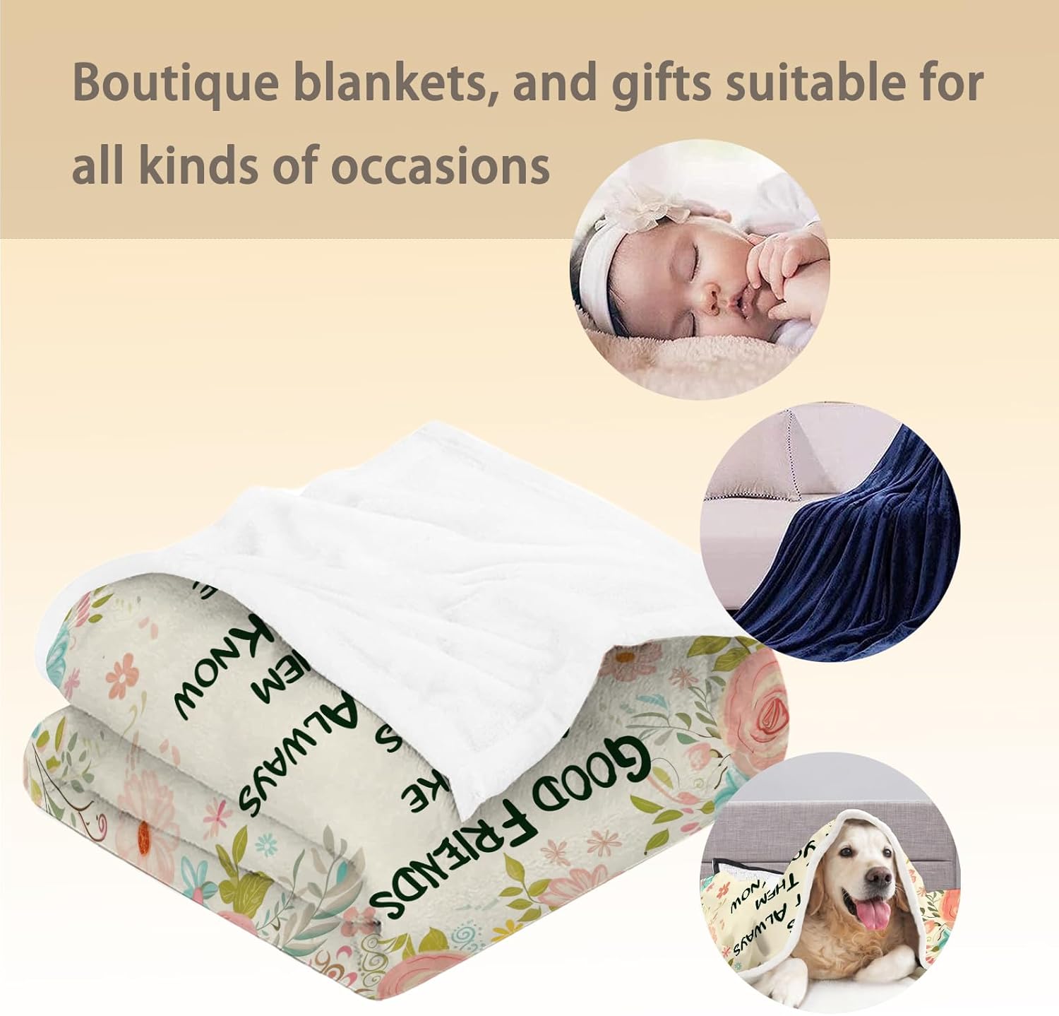 Friend Blanket, Soft Fuzzy Warm Lightweight Flannel Throw Blanket with Floral Frame, Ideal for Couch, Bed, Decor, Travel & Outdoor Use, for Adults Women 60×50 in - Image 5