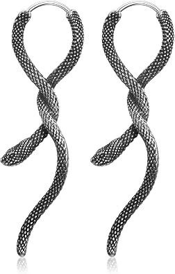 GTHIC Stainless Steel Gothic Snake Earrings For Men Women Punk Animal Serpent Hoop Dangle Earring Jewelry