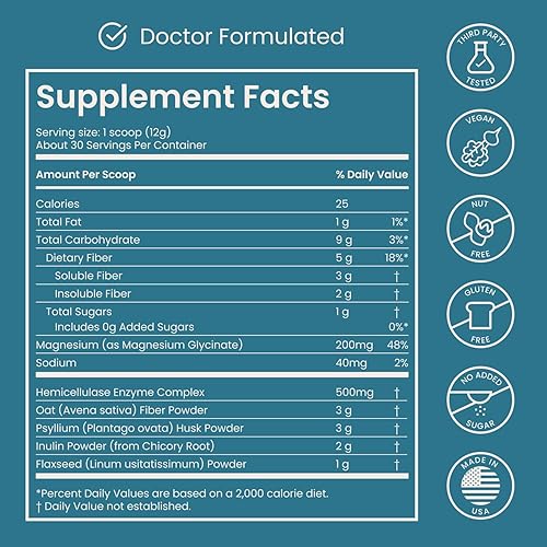 Miniatura 8 de Polvo de fibra prebiótica nocturna con enzimas digestivas y glicinato de magnesio para dormir  Suplemento de salud intestinal para mujeres y hombres