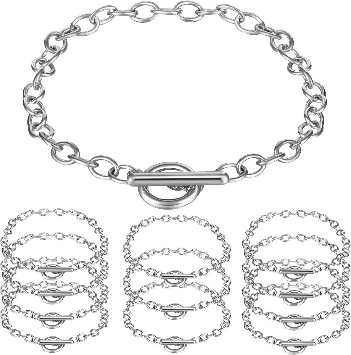 Hicarer 12 Pcs Gold Chain Bracelets Silver OT Toggle for Jewelry Making | Alloy Charm Kit with Toggle Clasps, Gold Plated Chain Links for DIY Jewelry Making, Bulk Bracelets for Women Men Crafts