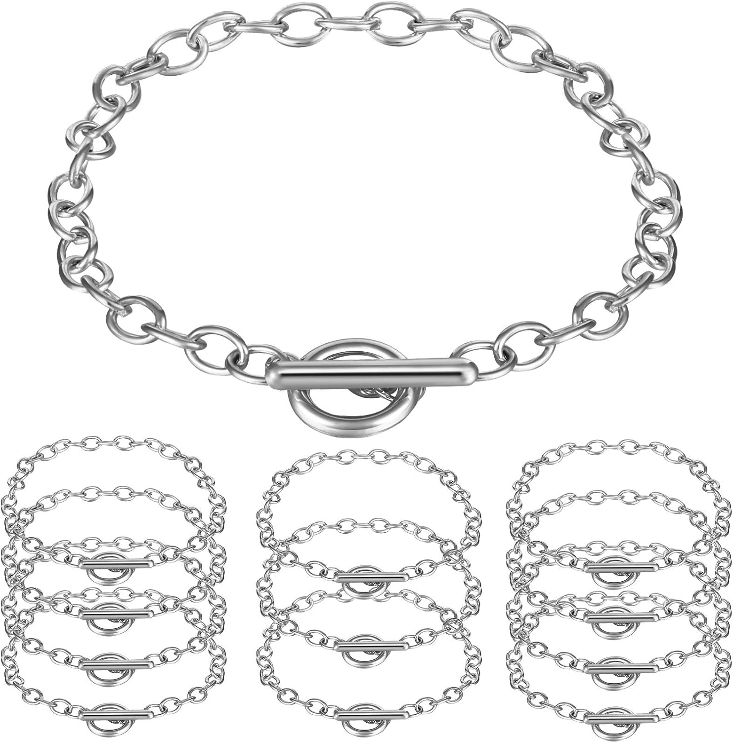 Hicarer 12 Pcs Gold Chain Bracelets Gold OT Toggle for Jewelry Making