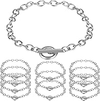 Hicarer 12 Pack Silver Chain Bracelets with OT Toggle Clasps - Alloy Link Chains for DIY Jewelry Making, Men Women Minimalist Bracelets (7.48")