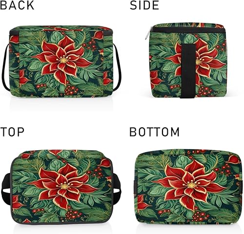 Miniatura 4 de Modern Christmas Poinsettia Insulated Lunch Bag Women Reusable Lunch Tote Square Meal Bag for Adults Men Cooler Lunch Box for Work Travel Picnic Food